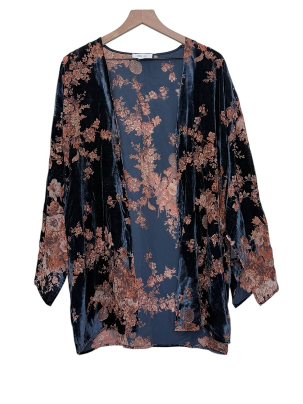 Velvet Burnout Blue Floral Kimono Open Topper Small Whimsigoth Fairy Flowy